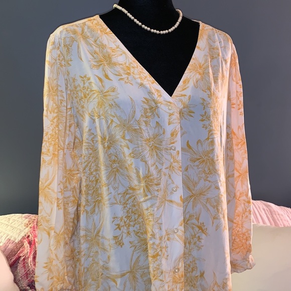 Gap Size XL Floral Boho V Neckline Long Sleeve Blouse - Picture 2 of 11